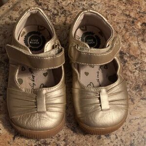 Livie & Luca Metallic Gold Dress Velcro fasten Shoes Toddler Girls Size 5